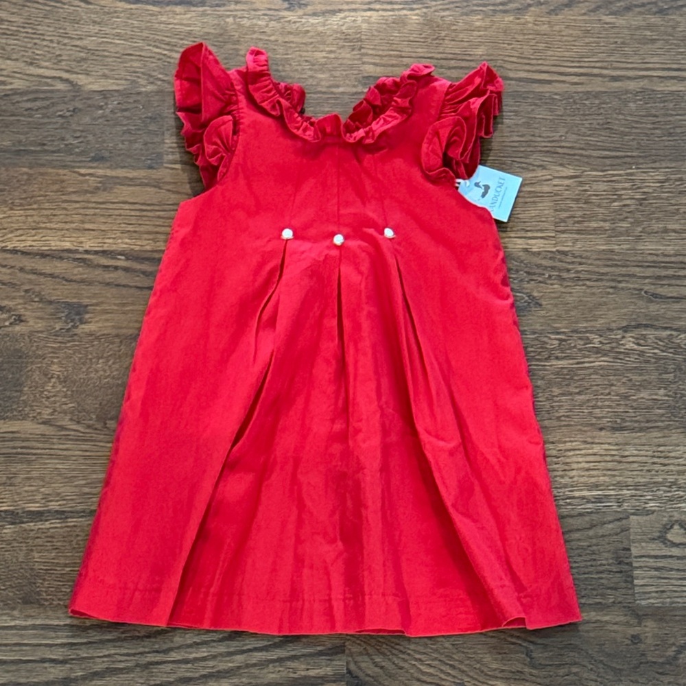 Nanducket Red Ruffle Pleated Embroidered Dress New With Tags